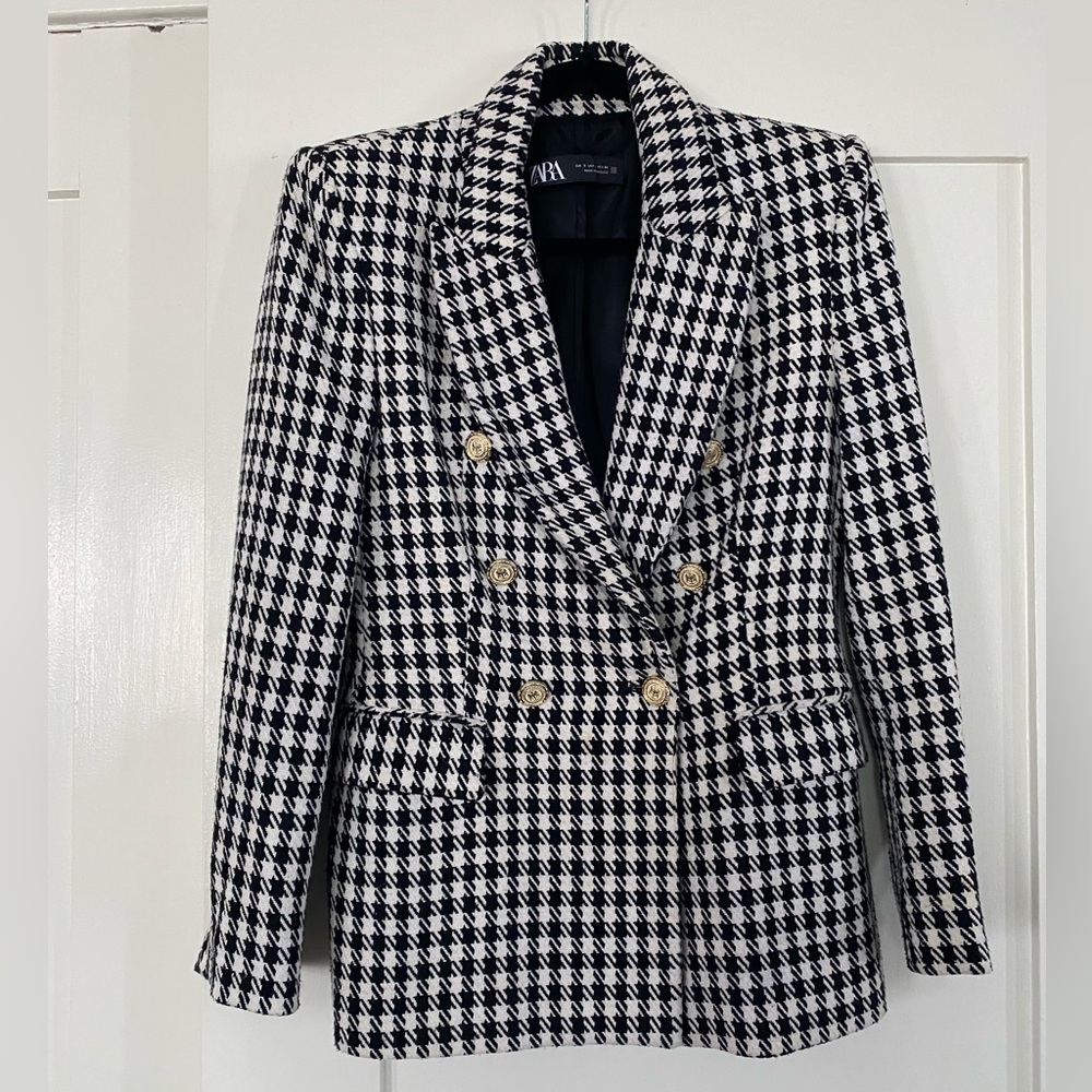Zara Women's Houndstooth Blazer in Black and White